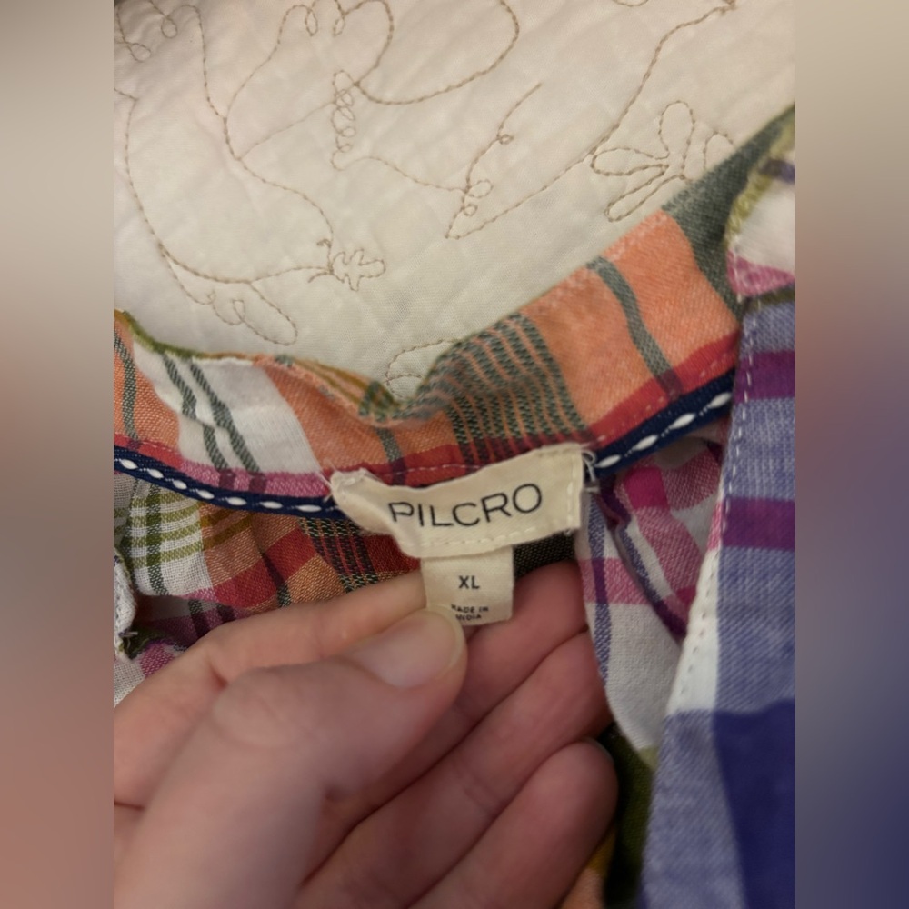 *Copy* Anthropologie Pilcro Plaid Multicolor Women's Short Sleeve Deep V Top - Picture 3 of 4